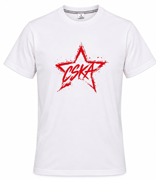 Бяла памучна тениска CSKA